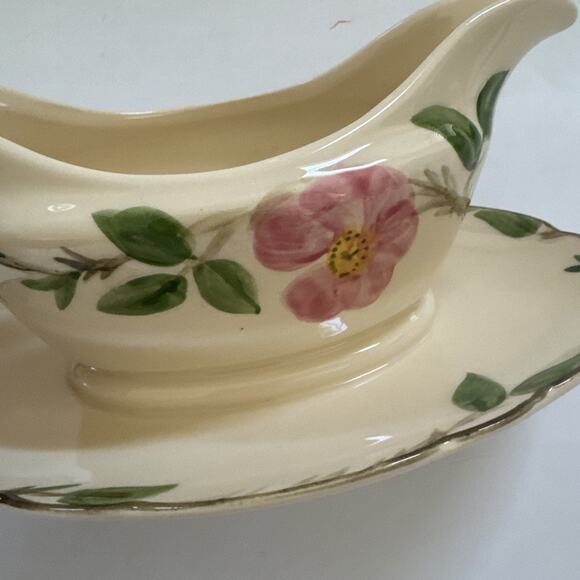 Vintage Franciscan Desert Rose Gravy Boat Attached Base Plate TV STAMP - Picture 7 of 9